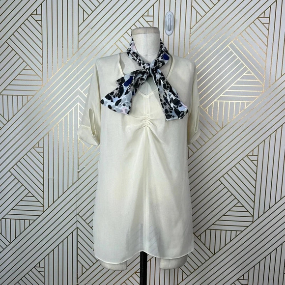 Just Cavalli Ivory See Through Scarf Decorated Blouse Top Size 42 / US 6 - Picture 2 of 12